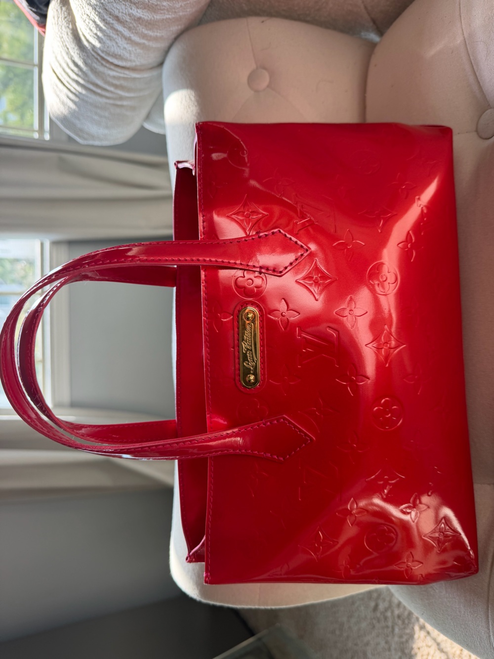 Authentic Louis Vuitton Patent Monogram Tote in Bright Red